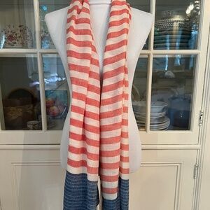 NEW Meg Cohen Cotton Striped Scarf, Red White & Blue, 28 x 71 Inches